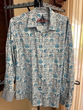 Robert Graham White and Blue Abstract Print Button-Down Shirt